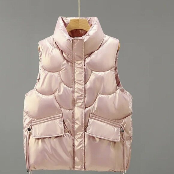 Women Padded Quilted Vest Size XXL Bright Pink High Neck Full Zipper Adjustable - Picture 4 of 7